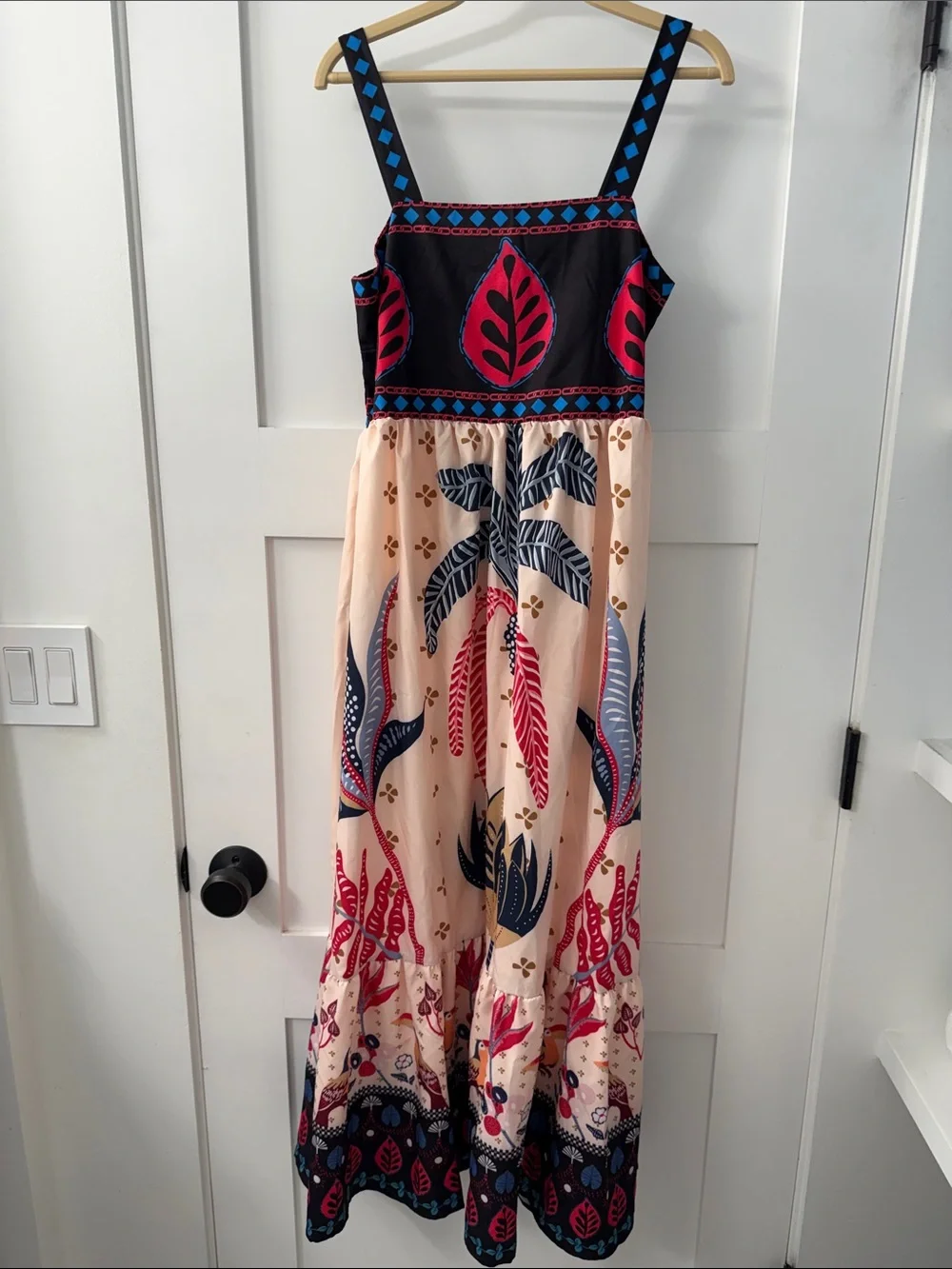 Maxi Sundress with Pink & Navy Leaf Print - Picture 12 of 12